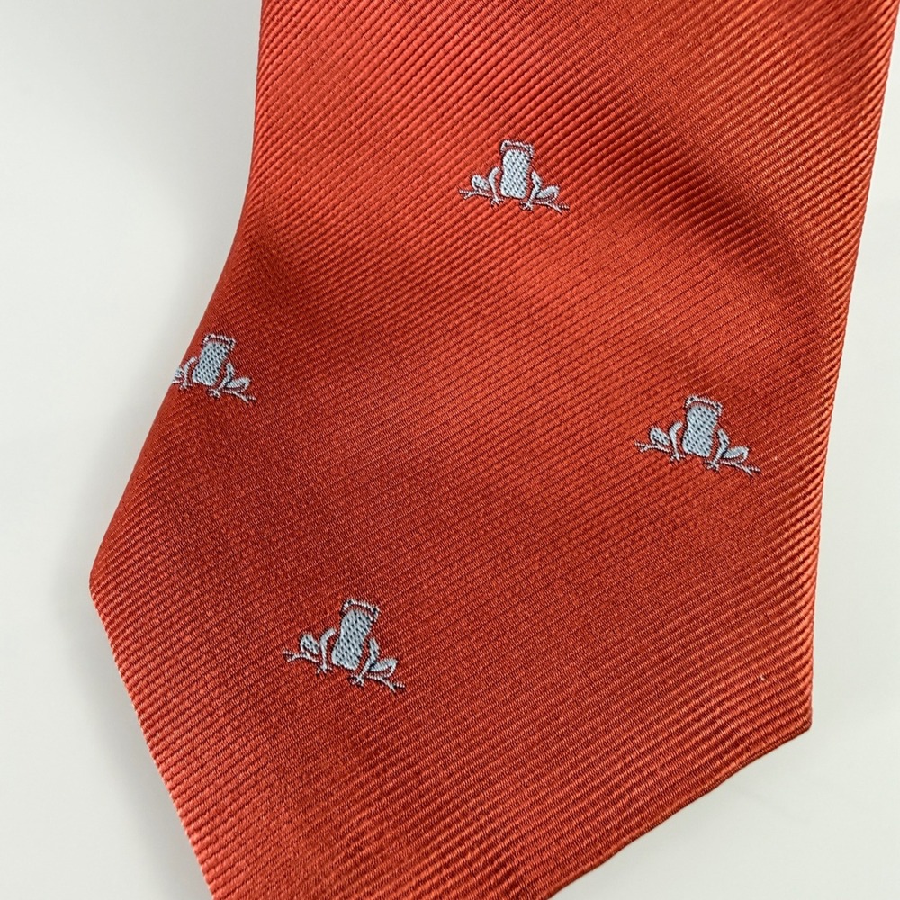 J McLaughlin Silk Frog Print Necktie Mens One Size Rust Orange Animal Print